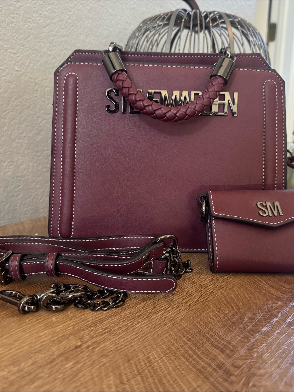 Steve Madden Burgundy Satchel Crossbody Bag + Matching Wallet-Never Worn